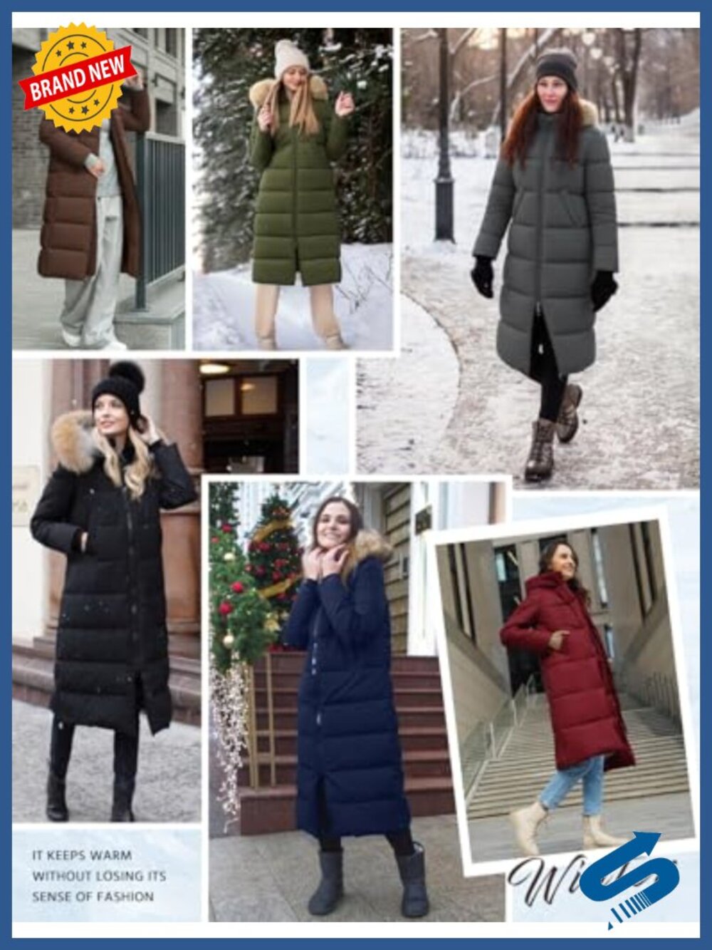 Women's Long Puffer Coat Winter Quilted Jacket with Faux Fur Hood - Picture 5 of 5